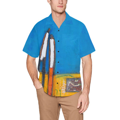 Clothes Blue & Orange Men's All Over Print Hawaiian Shirt With Chest Pocket(ModelT58)