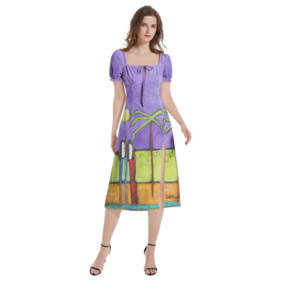Dress History of love Puff Sleeve Split Thigh Midi Dress