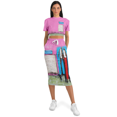 Athletic Cropped Short Sleeve Sweatshirt and Long Pocket Skirt Set – AOP ATHLETIC CROPPED SHORT SLEEVE SWEATSHIRT AND LONG POCKET SKIRT SET