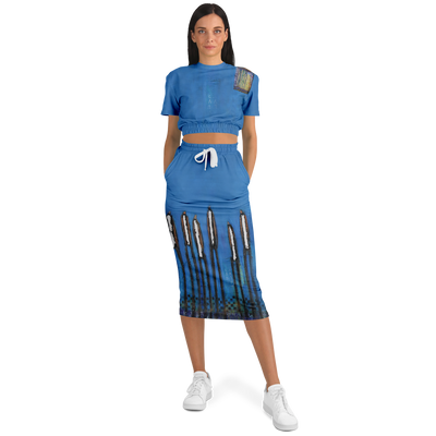 Athletic Cropped Short Sleeve Sweatshirt and Long Pocket Skirt Set – AOP Athletic Cropped Short Sleeve Sweatshirt and Long Pocket Skirt Set – AOP