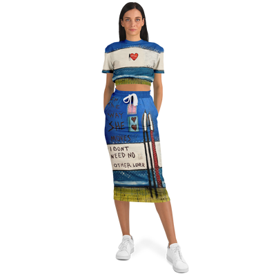 Athletic Cropped Short Sleeve Sweatshirt and Long Pocket Skirt Set – AOP I do need no other lover Athletic Cropped Short Sleeve Sweatshirt and Long Pocket Skirt Set – AOP