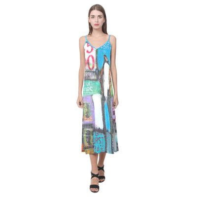 Dresses Pop Art Man V-Neck Open Fork Long Dress (Model D18)