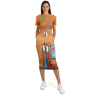 Athletic Cropped Short Sleeve Sweatshirt and Long Pocket Skirt Set – AOP ATHLETIC CROPPED SHORT SLEEVE SWEATSHIRT AND LONG POCKET SKIRT SET