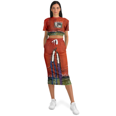 Athletic Cropped Short Sleeve Sweatshirt and Long Pocket Skirt Set – AOP Athletic Cropped Short Sleeve Sweatshirt and Long Pocket Skirt Set – AOP