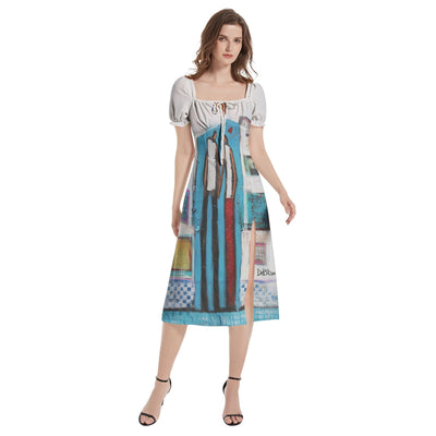 Dress Puff Sleeve Split Thigh Midi Dress
