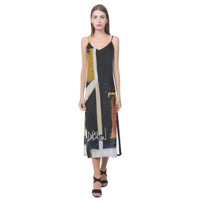 Dresses Black & White Abstract V-Neck Open Fork Long Dress